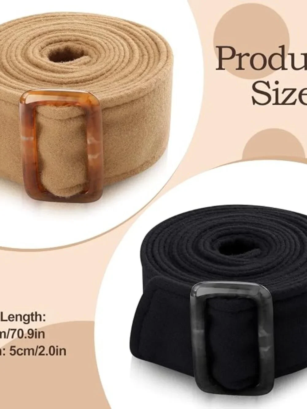 2-Piece Wool Trench Coat Belt Set – Black & Camel Replacement Sash Waist Belts